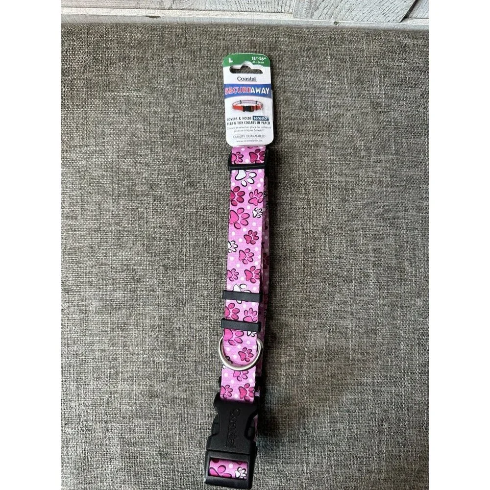 Coastal Pet Secure Away Adjustable Dog Collar Pink Paw Prints Size Large 18
